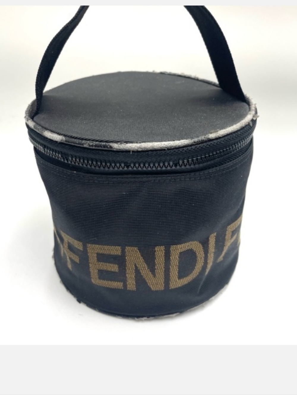Fendi Black and Gold Round Toiletry Case